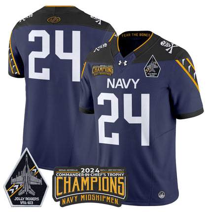 Men's Navy Midshipmen 2024 Commander-In-Chief's Trophy Champions Patch Vapor Limited Jersey - All Stitched
