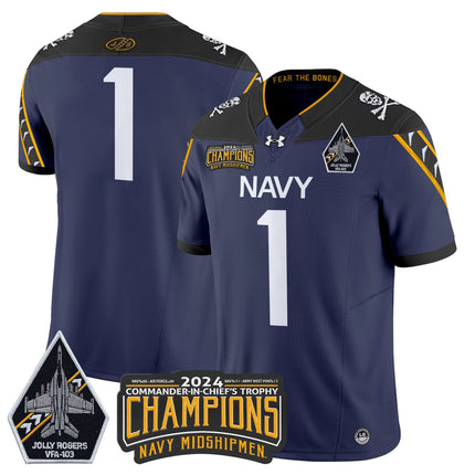 Men's Navy Midshipmen 2024 Commander-In-Chief's Trophy Champions Patch Vapor Limited Jersey - All Stitched