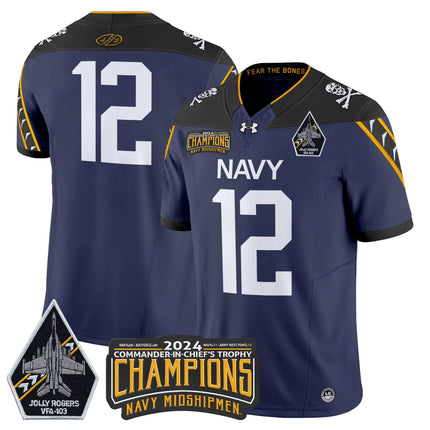 Men's Navy Midshipmen 2024 Commander-In-Chief's Trophy Champions Patch Vapor Limited Jersey - All Stitched