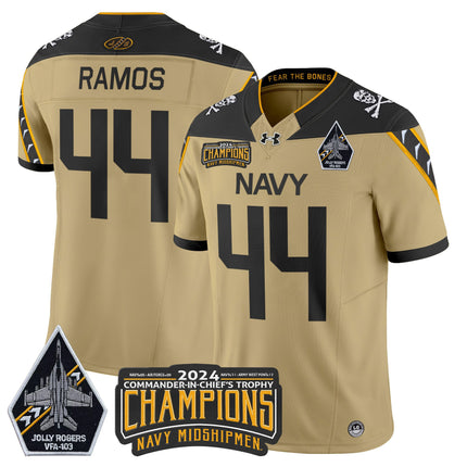 Men's Navy Midshipmen 2024 Commander-In-Chief's Trophy Champions Patch Vapor Limited Jersey - All Stitched