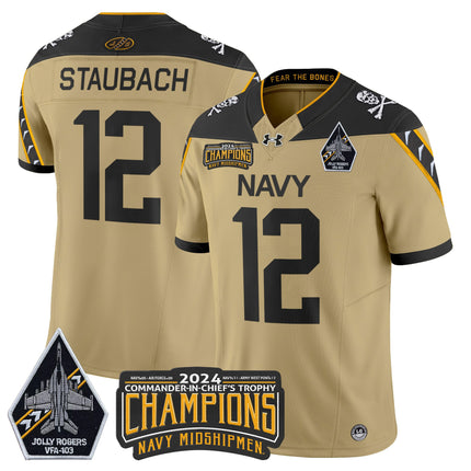 Men's Navy Midshipmen 2024 Commander-In-Chief's Trophy Champions Patch Vapor Limited Jersey - All Stitched