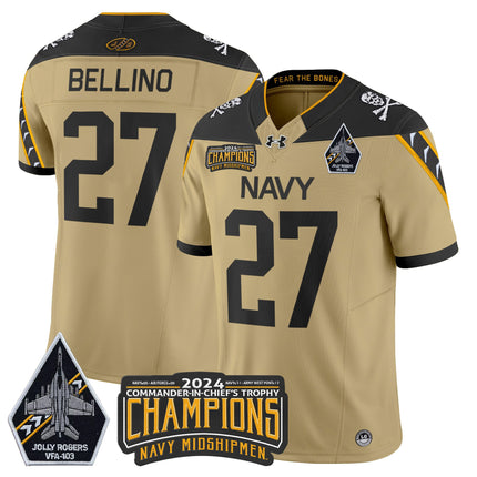 Men's Navy Midshipmen 2024 Commander-In-Chief's Trophy Champions Patch Vapor Limited Jersey - All Stitched