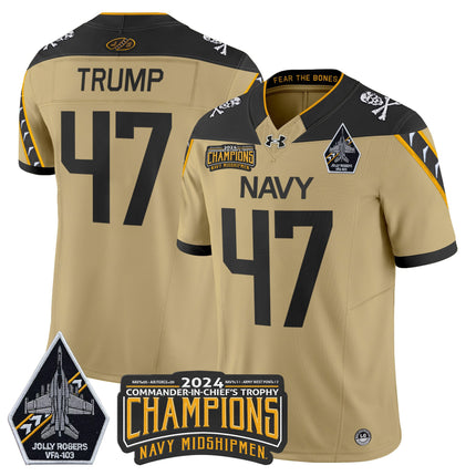Men's Navy Midshipmen 2024 Commander-In-Chief's Trophy Champions Patch Vapor Limited Jersey - All Stitched