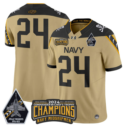 Men's Navy Midshipmen 2024 Commander-In-Chief's Trophy Champions Patch Vapor Limited Jersey - All Stitched