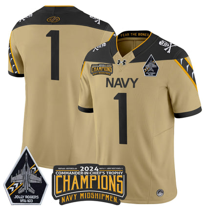 Men's Navy Midshipmen 2024 Commander-In-Chief's Trophy Champions Patch Vapor Limited Jersey - All Stitched