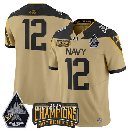 Men's Navy Midshipmen 2024 Commander-In-Chief's Trophy Champions Patch Vapor Limited Jersey - All Stitched