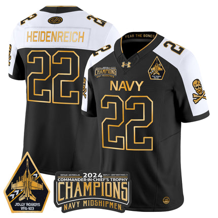 Men's Navy Midshipmen 2024 Commander-In-Chief's Trophy Champions Patch Gold Vapor Limited Jersey - All Stitched