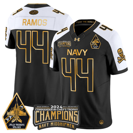 Men's Navy Midshipmen 2024 Commander-In-Chief's Trophy Champions Patch Gold Vapor Limited Jersey - All Stitched