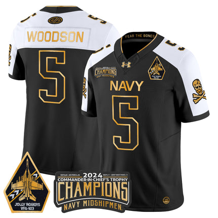 Men's Navy Midshipmen 2024 Commander-In-Chief's Trophy Champions Patch Gold Vapor Limited Jersey - All Stitched