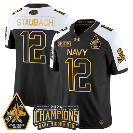 Men's Navy Midshipmen 2024 Commander-In-Chief's Trophy Champions Patch Gold Vapor Limited Jersey - All Stitched