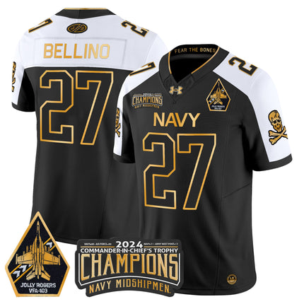 Men's Navy Midshipmen 2024 Commander-In-Chief's Trophy Champions Patch Gold Vapor Limited Jersey - All Stitched