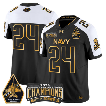 Men's Navy Midshipmen 2024 Commander-In-Chief's Trophy Champions Patch Gold Vapor Limited Jersey - All Stitched