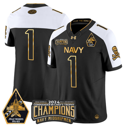 Men's Navy Midshipmen 2024 Commander-In-Chief's Trophy Champions Patch Gold Vapor Limited Jersey - All Stitched