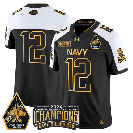 Men's Navy Midshipmen 2024 Commander-In-Chief's Trophy Champions Patch Gold Vapor Limited Jersey - All Stitched