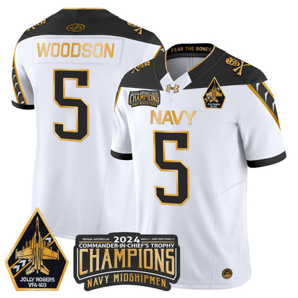 Men's Navy Midshipmen 2024 Commander-In-Chief's Trophy Champions Patch Gold Vapor Limited Jersey - All Stitched