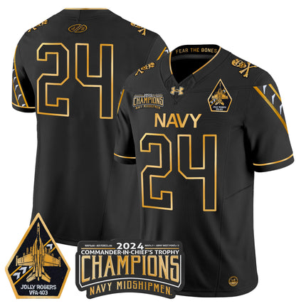 Men's Navy Midshipmen 2024 Commander-In-Chief's Trophy Champions Patch Gold Vapor Limited Jersey - All Stitched