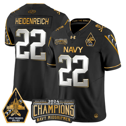 Men's Navy Midshipmen 2024 Commander-In-Chief's Trophy Champions Patch Gold Vapor Limited Jersey - All Stitched