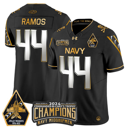Men's Navy Midshipmen 2024 Commander-In-Chief's Trophy Champions Patch Gold Vapor Limited Jersey - All Stitched