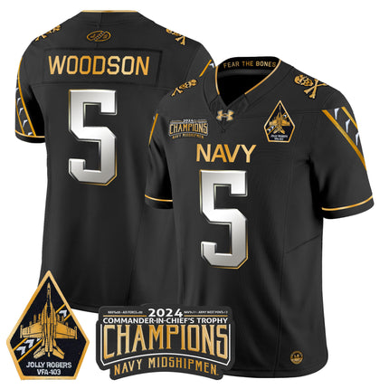 Men's Navy Midshipmen 2024 Commander-In-Chief's Trophy Champions Patch Gold Vapor Limited Jersey - All Stitched