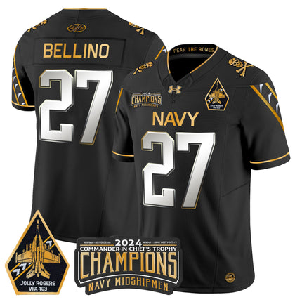 Men's Navy Midshipmen 2024 Commander-In-Chief's Trophy Champions Patch Gold Vapor Limited Jersey - All Stitched