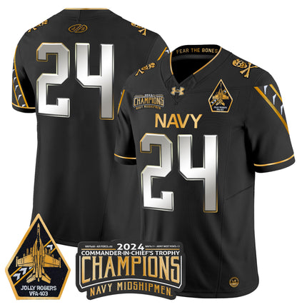 Men's Navy Midshipmen 2024 Commander-In-Chief's Trophy Champions Patch Gold Vapor Limited Jersey - All Stitched