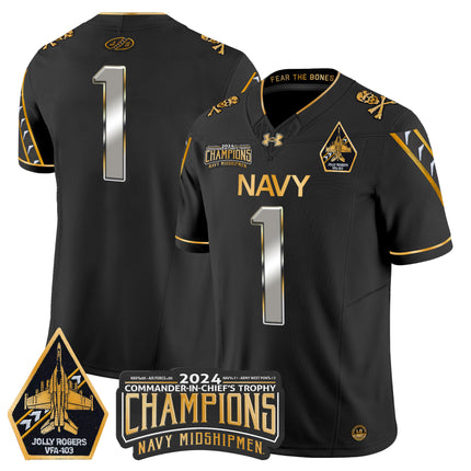 Men's Navy Midshipmen 2024 Commander-In-Chief's Trophy Champions Patch Gold Vapor Limited Jersey - All Stitched