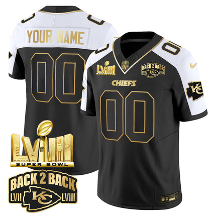 Chiefs Super Bowl LVIII & Back 2 Back Gold Patch Vapor Custom Jersey V2 - All Stitched