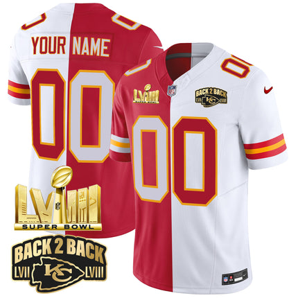 Chiefs Super Bowl LVIII & Back 2 Back Gold Patch Vapor Custom Jersey V2 - All Stitched