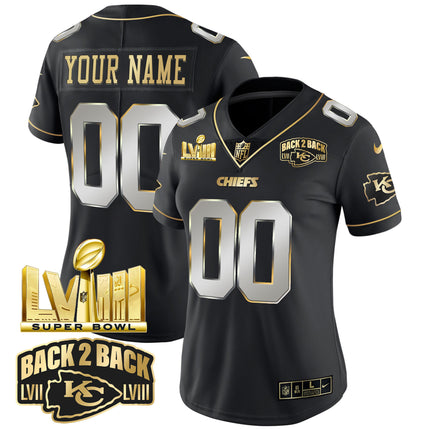 Chiefs Super Bowl LVIII & Back 2 Back Gold Patch Vapor Custom Jersey V2 - All Stitched