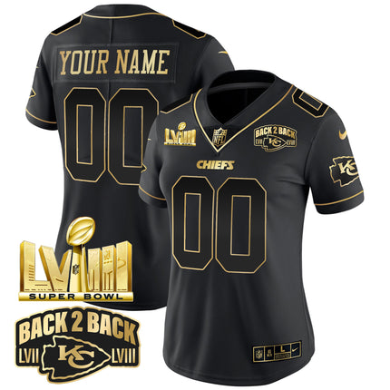 Chiefs Super Bowl LVIII & Back 2 Back Gold Patch Vapor Custom Jersey V2 - All Stitched