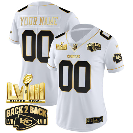 Chiefs Super Bowl LVIII & Back 2 Back Gold Patch Vapor Custom Jersey V2 - All Stitched