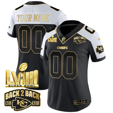 Chiefs Super Bowl LVIII & Back 2 Back Gold Patch Vapor Custom Jersey V2 - All Stitched