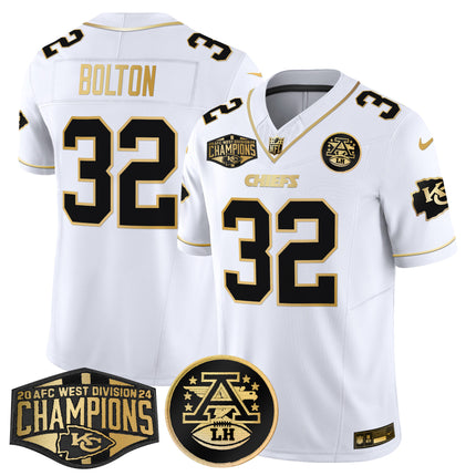 Men's Chiefs 2024 AFC West Division Champions Patch Gold Vapor Limited Jersey - All Stitched