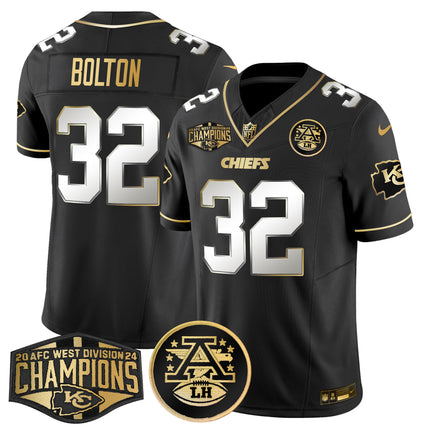 Men's Chiefs 2024 AFC West Division Champions Patch Gold Vapor Limited Jersey - All Stitched
