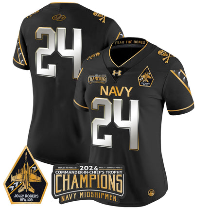 Women's Navy Midshipmen 2024 Commander-In-Chief's Trophy Champions Patch Gold Vapor Limited Jersey - All Stitched