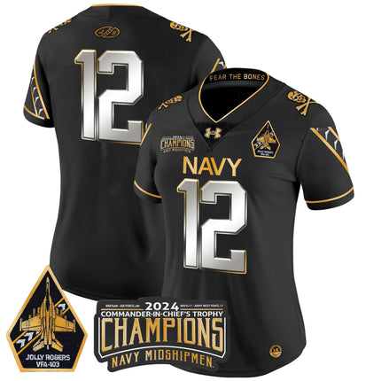Women's Navy Midshipmen 2024 Commander-In-Chief's Trophy Champions Patch Gold Vapor Limited Jersey - All Stitched