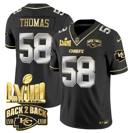 Men's Chiefs Super Bowl LVIII & Back 2 Back Gold Patch Vapor Jersey V2 - All Stitched