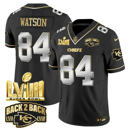 Men's Chiefs Super Bowl LVIII & Back 2 Back Gold Patch Vapor Jersey V2 - All Stitched