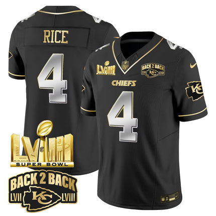 Men's Chiefs Super Bowl LVIII & Back 2 Back Gold Patch Vapor Jersey V2 - All Stitched
