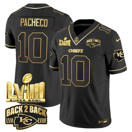 Men's Chiefs Super Bowl LVIII & Back 2 Back Gold Patch Vapor Jersey V2 - All Stitched