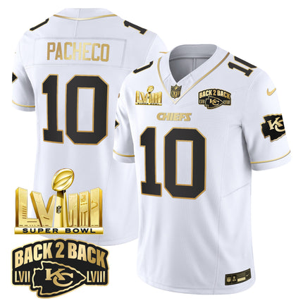 Men's Chiefs Super Bowl LVIII & Back 2 Back Gold Patch Vapor Jersey V2 - All Stitched