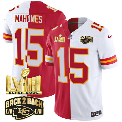 Men's Chiefs Super Bowl LVIII & Back 2 Back Gold Patch Vapor Jersey V2 - All Stitched
