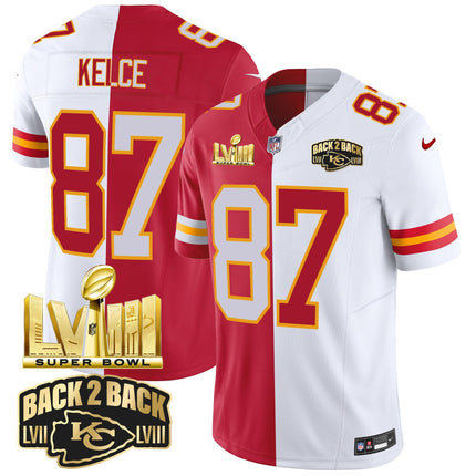 Men's Chiefs Super Bowl LVIII & Back 2 Back Gold Patch Vapor Jersey V2 - All Stitched