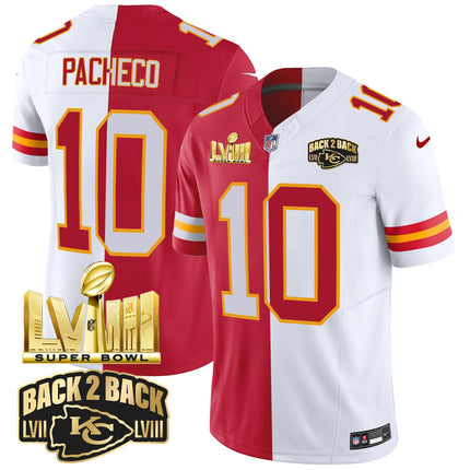 Men's Chiefs Super Bowl LVIII & Back 2 Back Gold Patch Vapor Jersey V2 - All Stitched