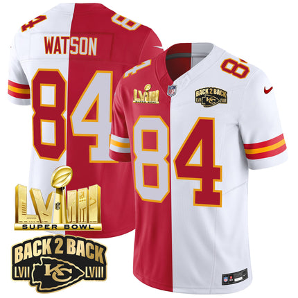 Men's Chiefs Super Bowl LVIII & Back 2 Back Gold Patch Vapor Jersey V2 - All Stitched