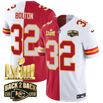 Men's Chiefs Super Bowl LVIII & Back 2 Back Gold Patch Vapor Jersey V2 - All Stitched