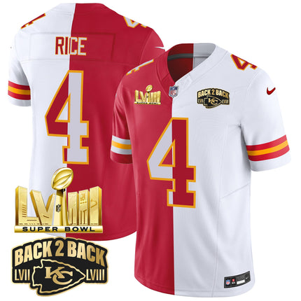 Men's Chiefs Super Bowl LVIII & Back 2 Back Gold Patch Vapor Jersey V2 - All Stitched