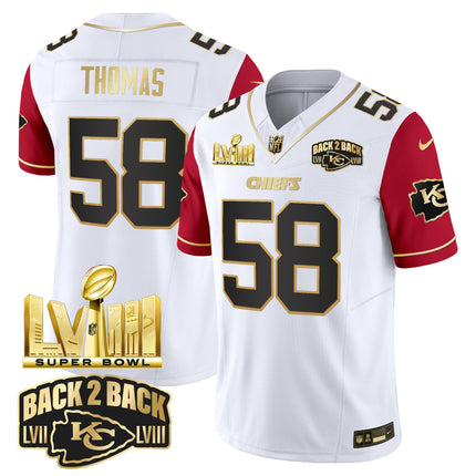Men's Chiefs Super Bowl LVIII & Back 2 Back Gold Patch Vapor Jersey V2 - All Stitched