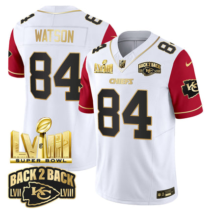 Men's Chiefs Super Bowl LVIII & Back 2 Back Gold Patch Vapor Jersey V2 - All Stitched