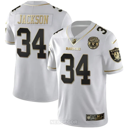 MEN'S RAIDERS SUPER BOWL CHAMPIONS PATCH WHITE GOLD AND BLACK GOLD JERSEY - ALL STITCHED